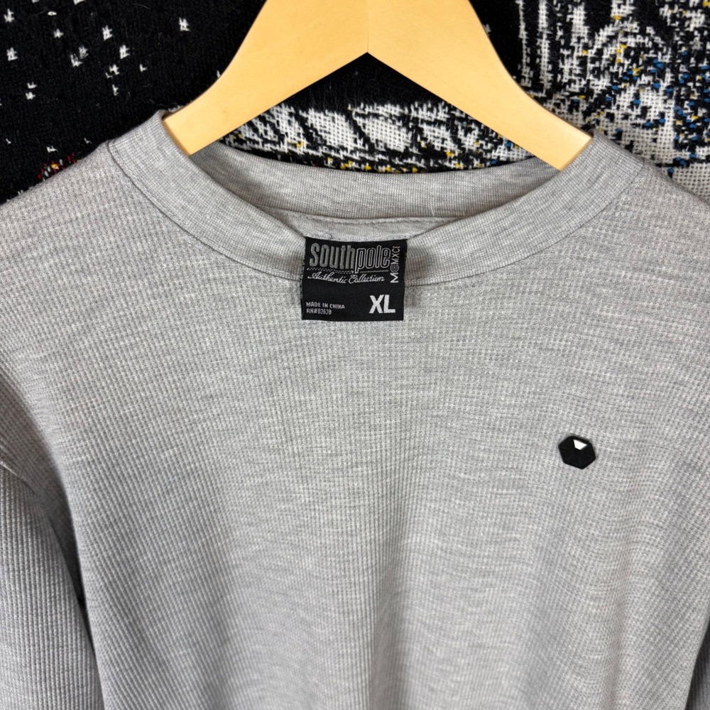 Southpole Mens XL Heather Gray Waffle Knit Thermal Long Sleeve Shirt Crew Neck
